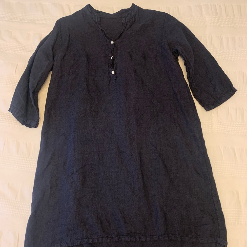 Ornella Paris navy blue linen shirt dress